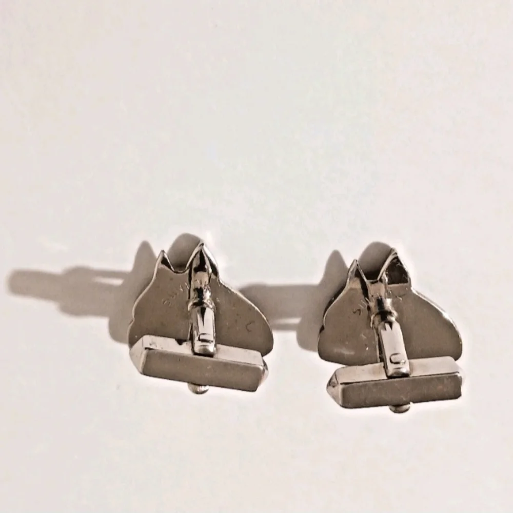 VTG Swank Boxer Dog Cufflinks Silver Tone MCM Groom Groomsmen Dog Dad Gift